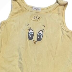 Y2K‎ Vintage Baby Looney Tunes Classic Tweety Bird Yellow Romper 9 Months